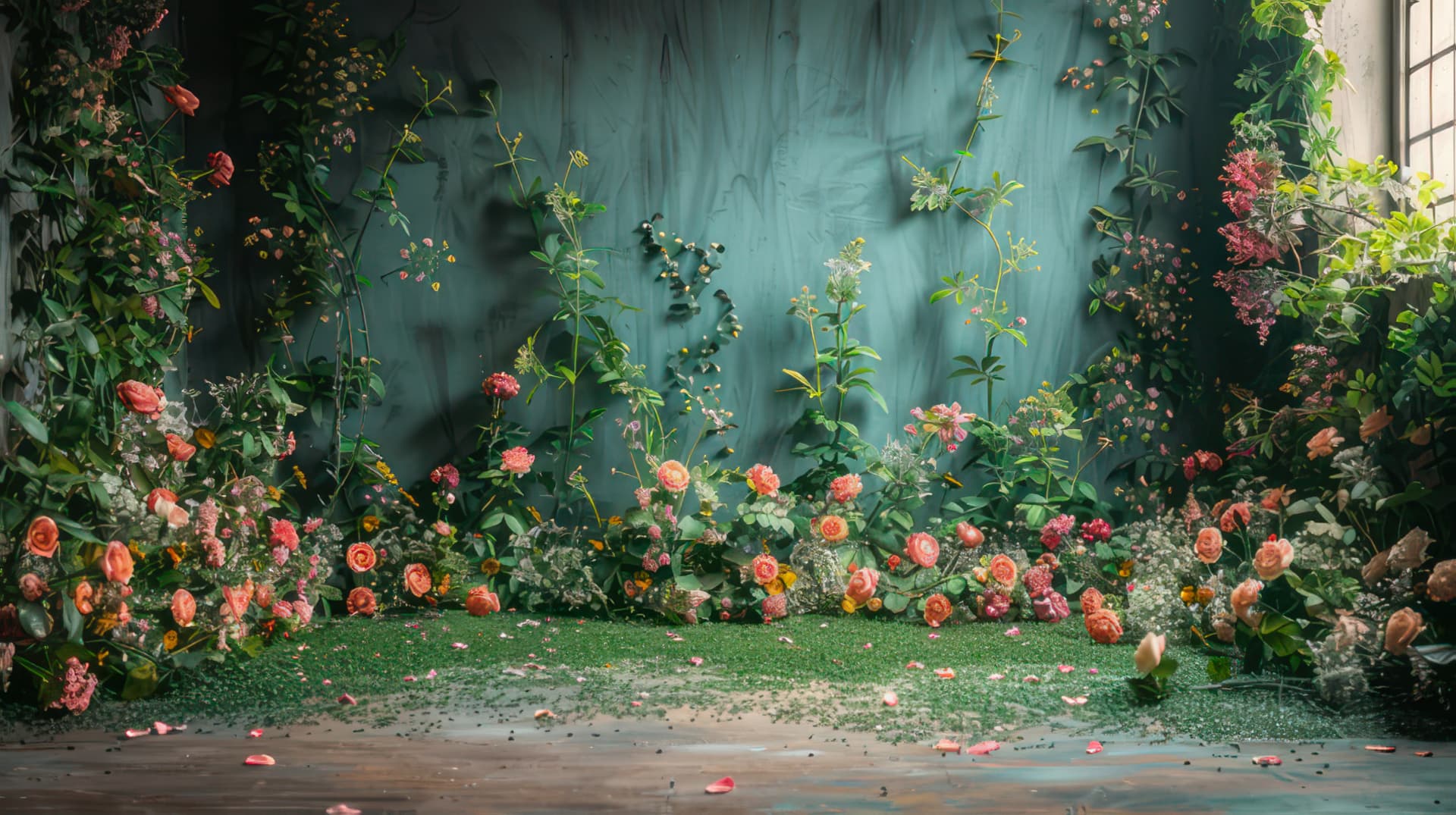 Lush floral garden backdrop for Bet Ami giving page