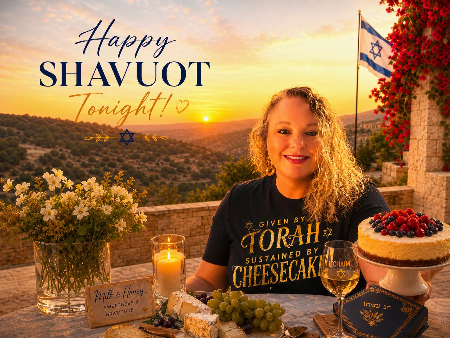 Happy Shavuot celebration with cheesecake and Torah