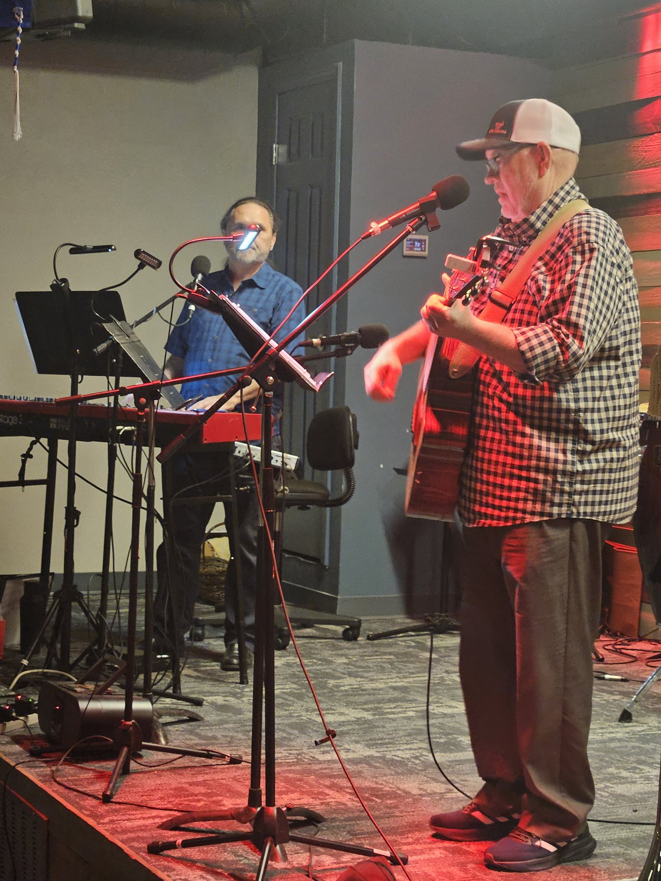 Guitarist and keyboard player performing together